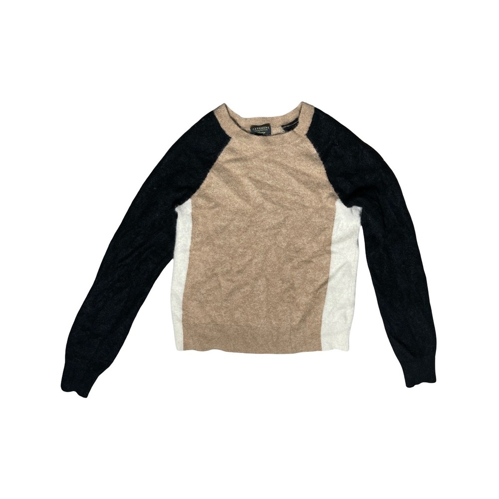 Charter Club Luxury Cashmere Sweater Womens Large Colorblock Tan Black Cream L
